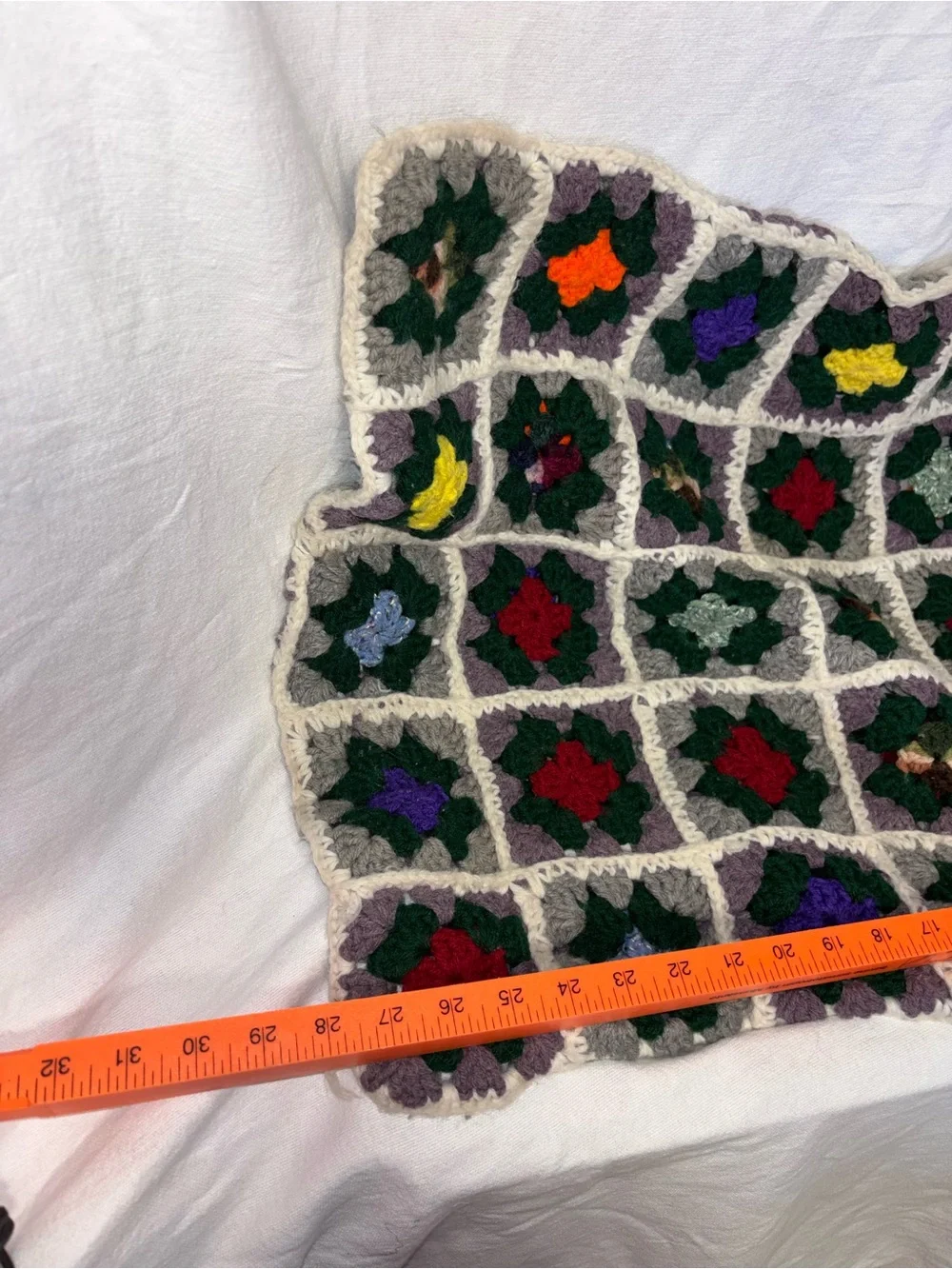 Handmade Multicolor Crochet Throw Pillow Cover - Cream Trim